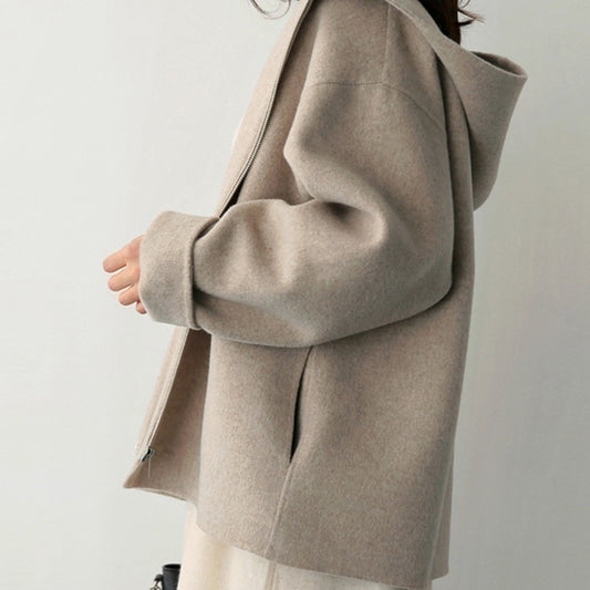 Hooded Woolen Coat Women's Short 2022 Autumn And Winter Japanese Style Loose Solid Color Casual Short Woolen Coat For Petite