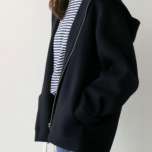 Hooded Woolen Coat Women's Short 2022 Autumn And Winter Japanese Style Loose Solid Color Casual Short Woolen Coat For Petite