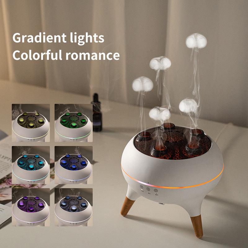 New Dynamic Multi-spray Flame Jellyfish Aromatherapy Machine Household Desktop Colorful Atmosphere Light Smoke Ring Spray Humidifier