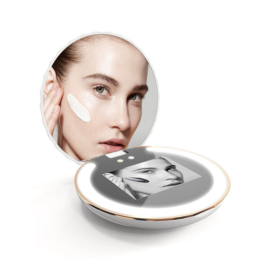 New Intelligent UV Makeup Mirror Handheld Led Beauty Sunscreen Detection Mirror Portable Emergency Charging Treasure