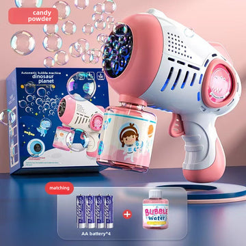 Pink-full automatic 8-hole dinosaur small steel cannon bubble machine (send bubble liquid + battery)