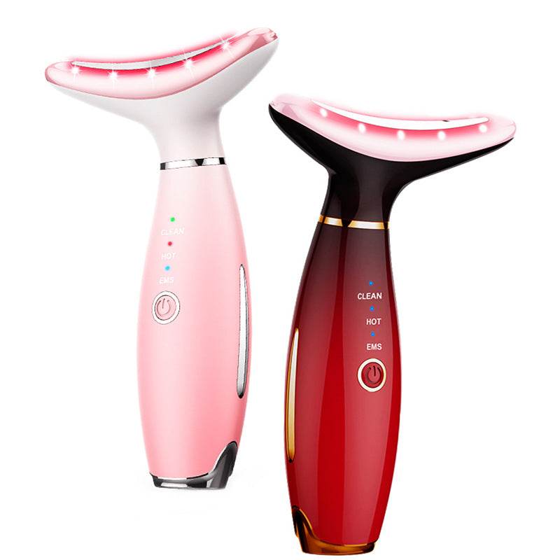 Neck Beauty Instrument Three-color Light Heat Compress Thin Neck Breast Beauty Vibration Massage Color Light Home Rechargeable Skin Rejuvenation Beauty Instrument Cross-border