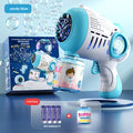  Sky Blue-Full Automatic 8-hole Dinosaur Small Steel Cannon Bubble Machine (Send bubble liquid + battery)