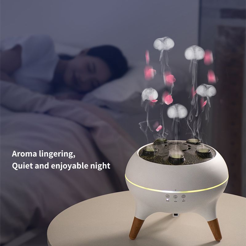 New Dynamic Multi-spray Flame Jellyfish Aromatherapy Machine Household Desktop Colorful Atmosphere Light Smoke Ring Spray Humidifier