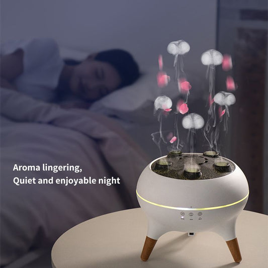 New Dynamic Multi-spray Flame Jellyfish Aromatherapy Machine Household Desktop Colorful Atmosphere Light Smoke Ring Spray Humidifier