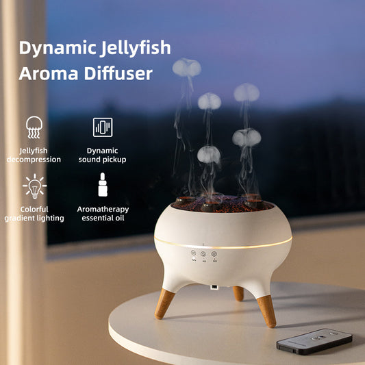 New Dynamic Multi-spray Flame Jellyfish Aromatherapy Machine Household Desktop Colorful Atmosphere Light Smoke Ring Spray Humidifier